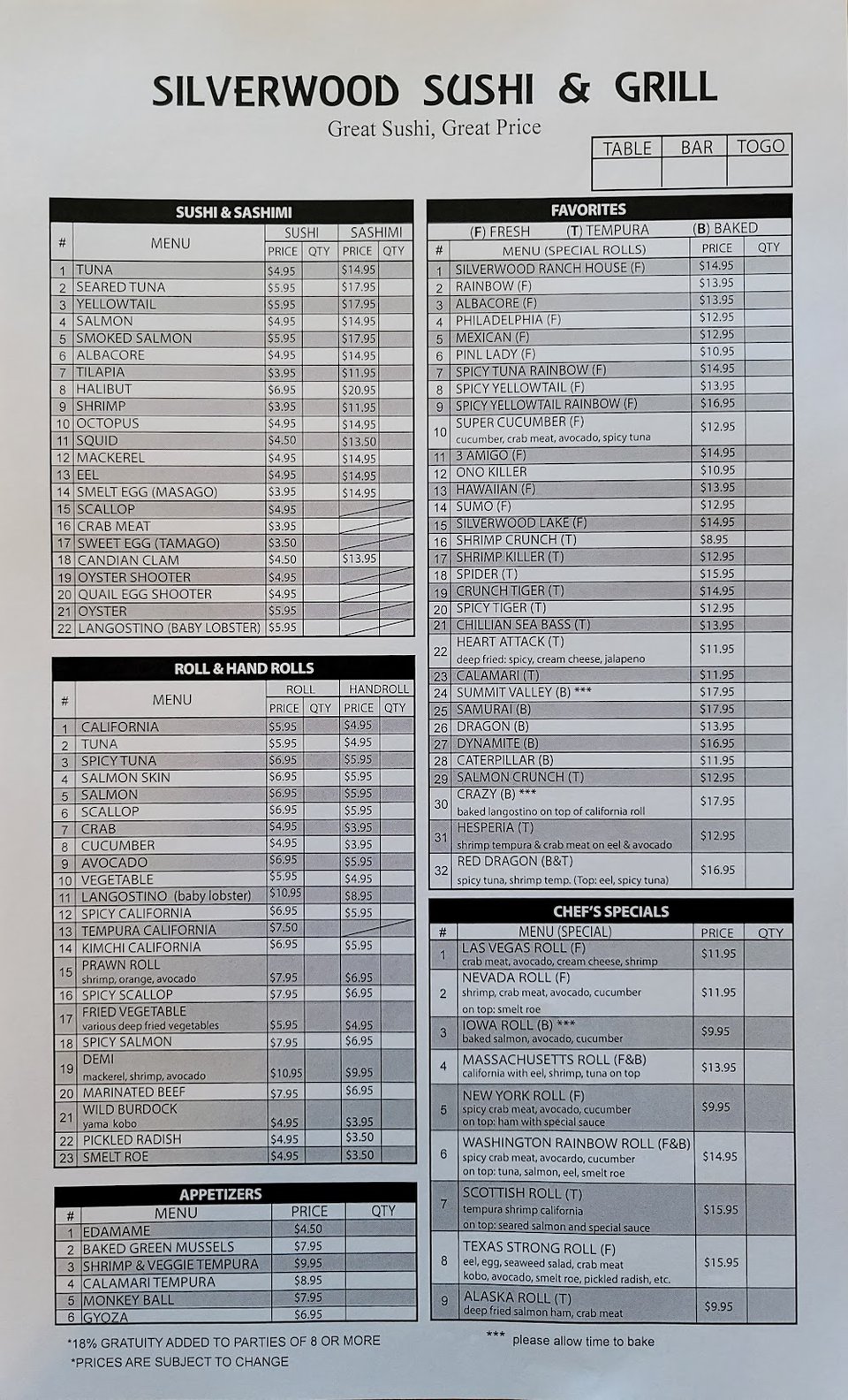 Menu page featuring Korean BBQ and teriyaki bowls.
